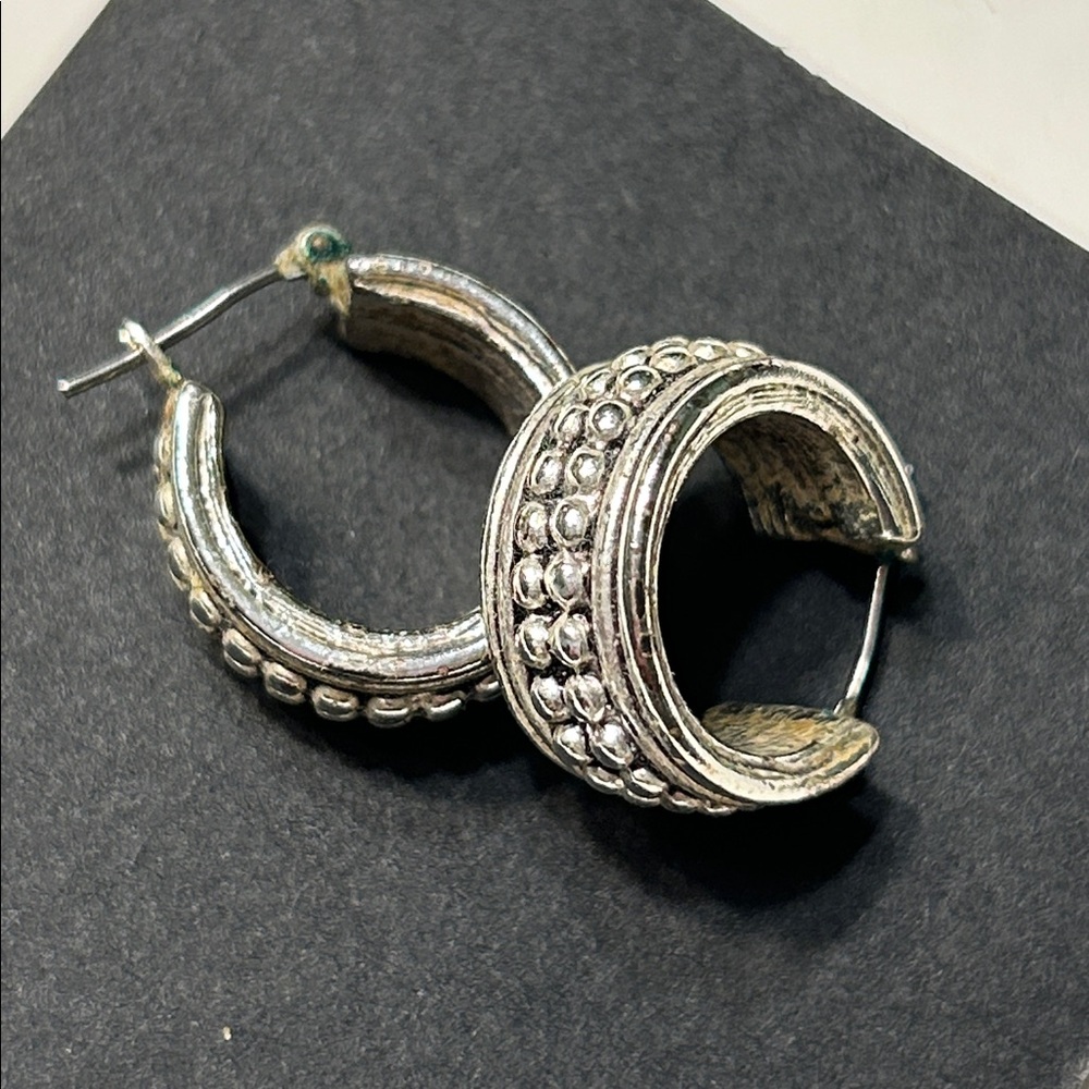 Napier Silver Tone‎ Beaded Hoop Earrings Vintage Boho